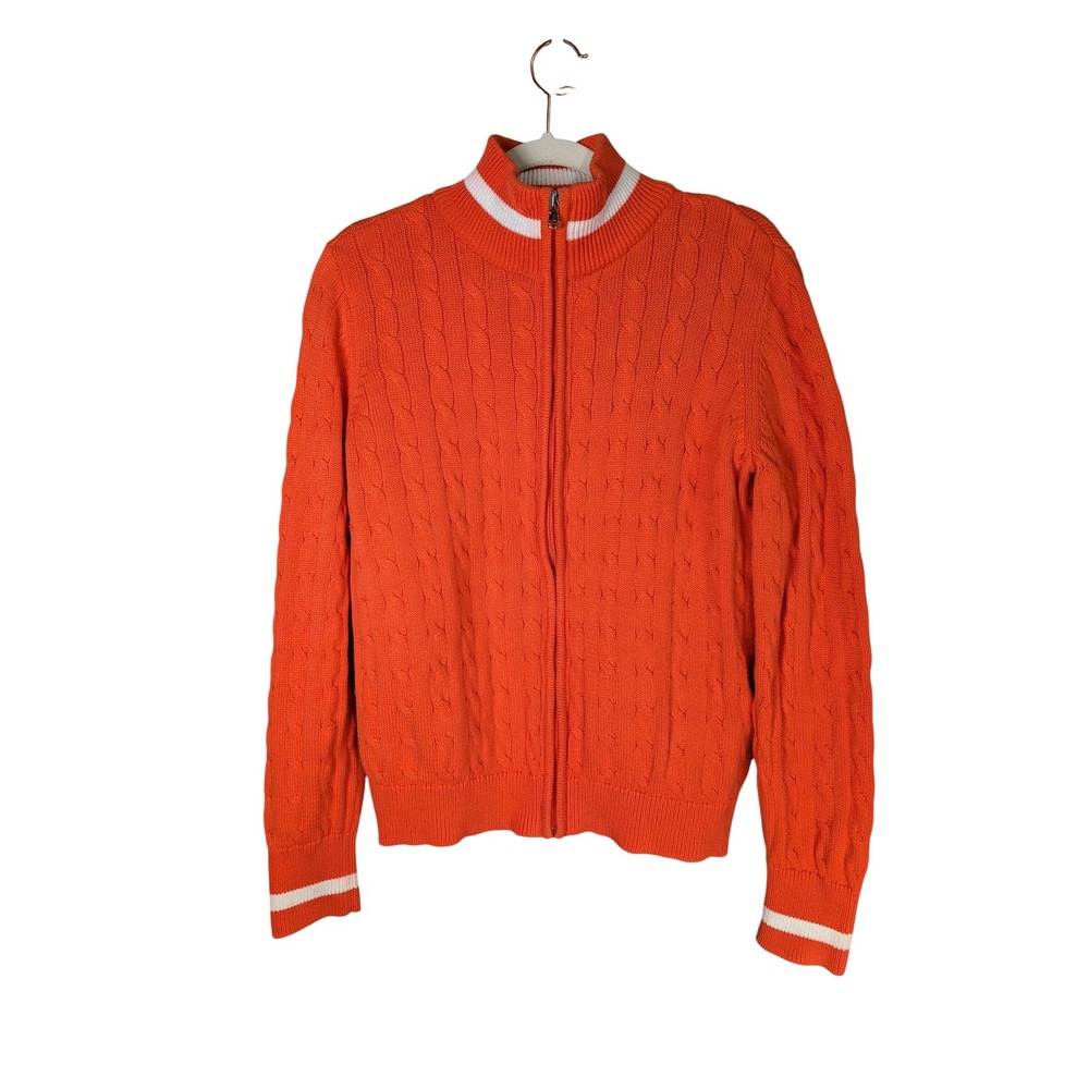 Lauren Active Ralph Lauren Cardigan Sweater Womens L Orange Cable Knit Full Zip